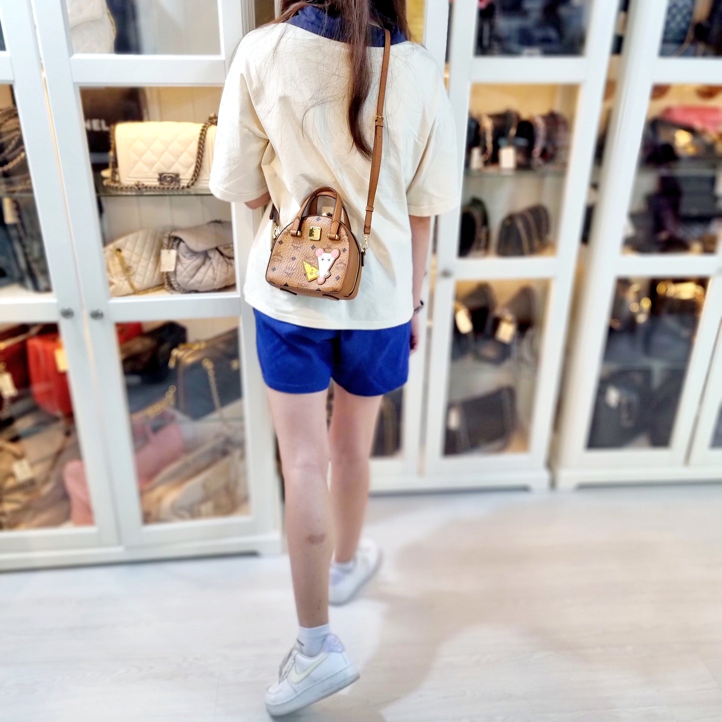 MCM Visetos Year Of The Mouse Mini Leather Tote Ghw (Cognac)