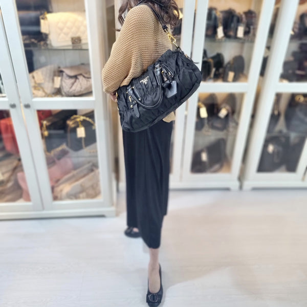 Prada BN1407 Gaufre Nylon Tote Ghw (Black)