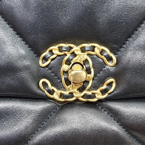 Chanel C19 Small Flap Shiny Lambskin 3 Tone Hw (Black)