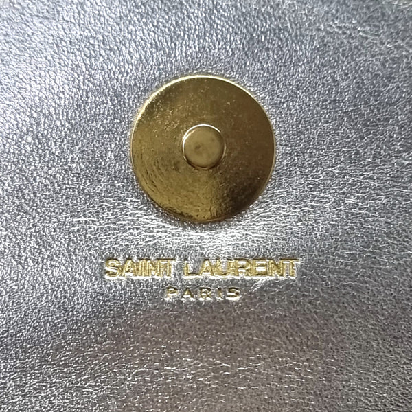 YSL Envelope Clutch Leather Ghw (Metallic Silver)