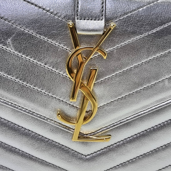 YSL Envelope Clutch Leather Ghw (Metallic Silver)