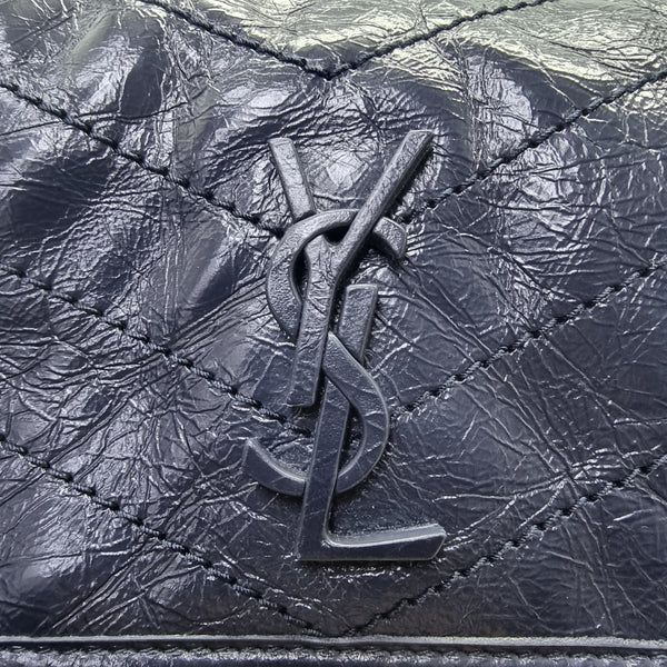 YSL Niki Baby Vintage Calf Leather Crossbody Brushed Palladium Hw ( Dark Blue)