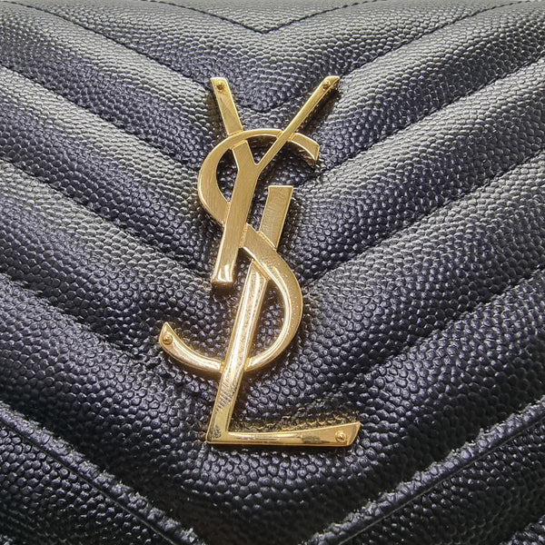 YSL Wallet On Chain Large Envelope Classic Cassandre Leather Ghw (Black)