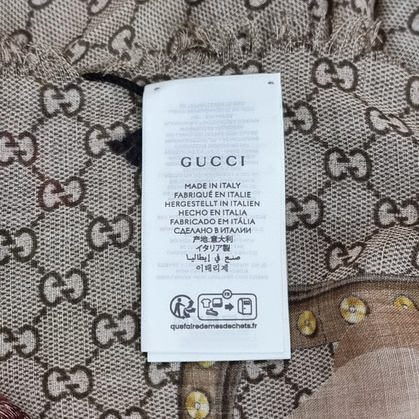 Gucci GG Pattern Shawl With Printed Floral (Beige/Red)