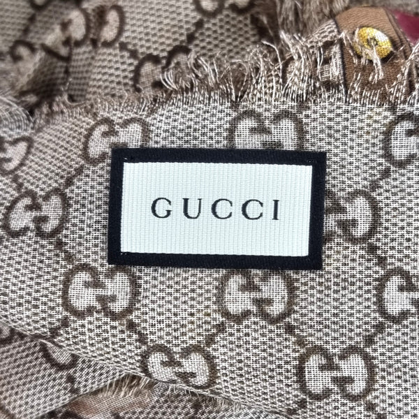 Gucci GG Pattern Shawl With Printed Floral (Beige/Red)