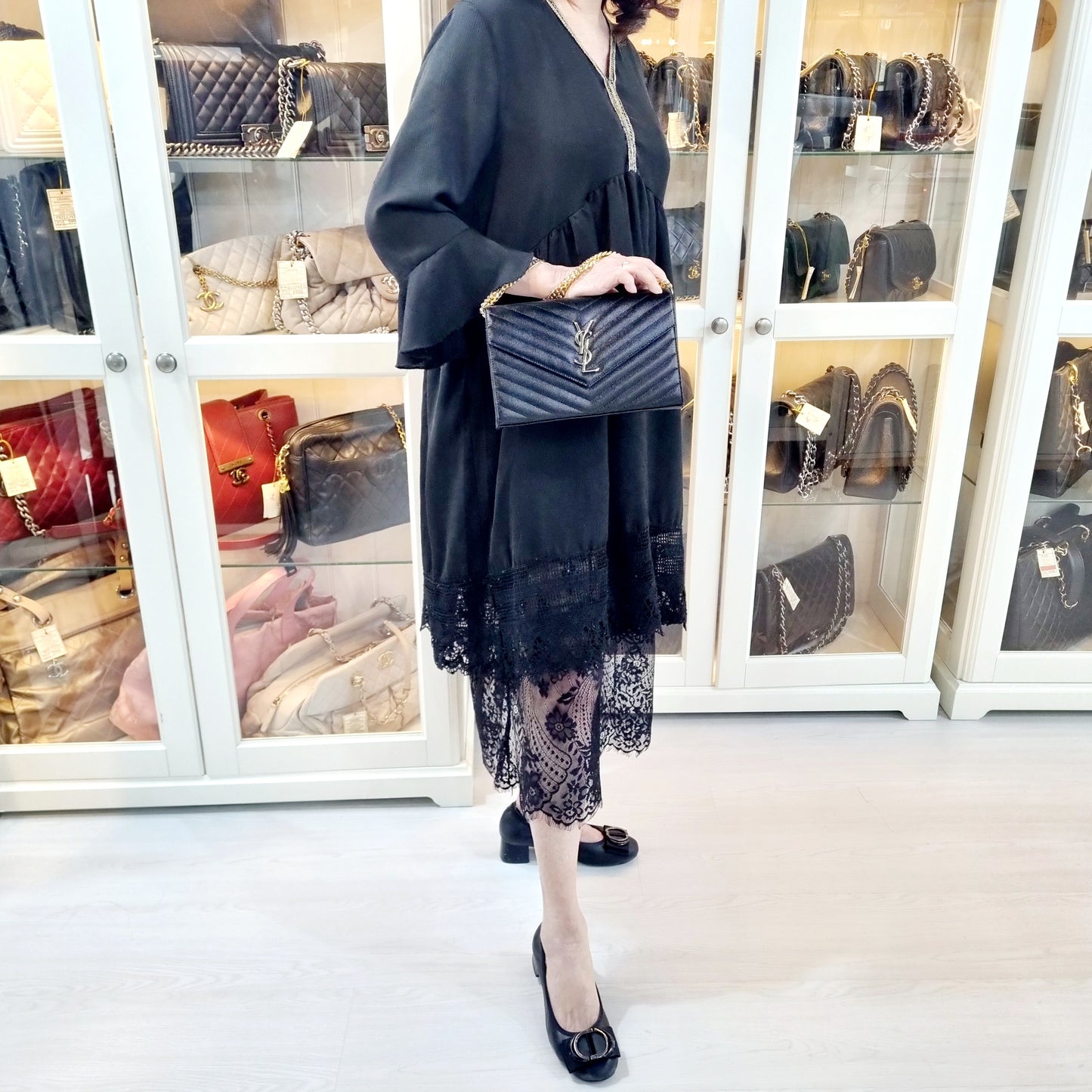 YSL Wallet On Chain Cassandre Envelope Leather Large Ghw (Black)