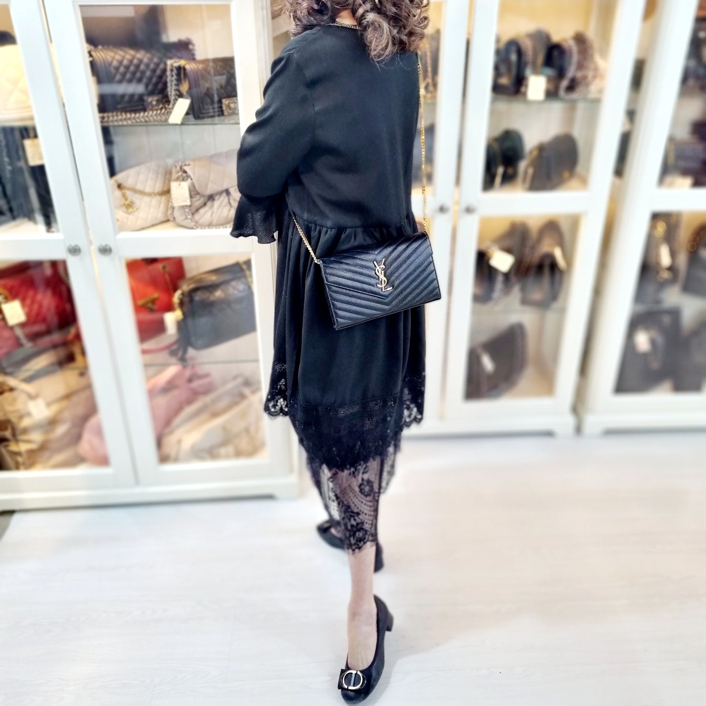 YSL Wallet On Chain Cassandre Envelope Leather Large Ghw (Black)