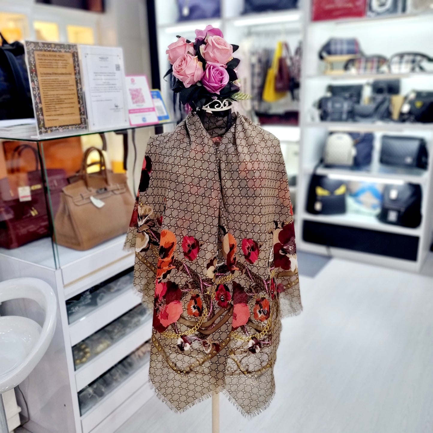 Gucci Shawl GG Monogram With Floral Print(Beige/Red)