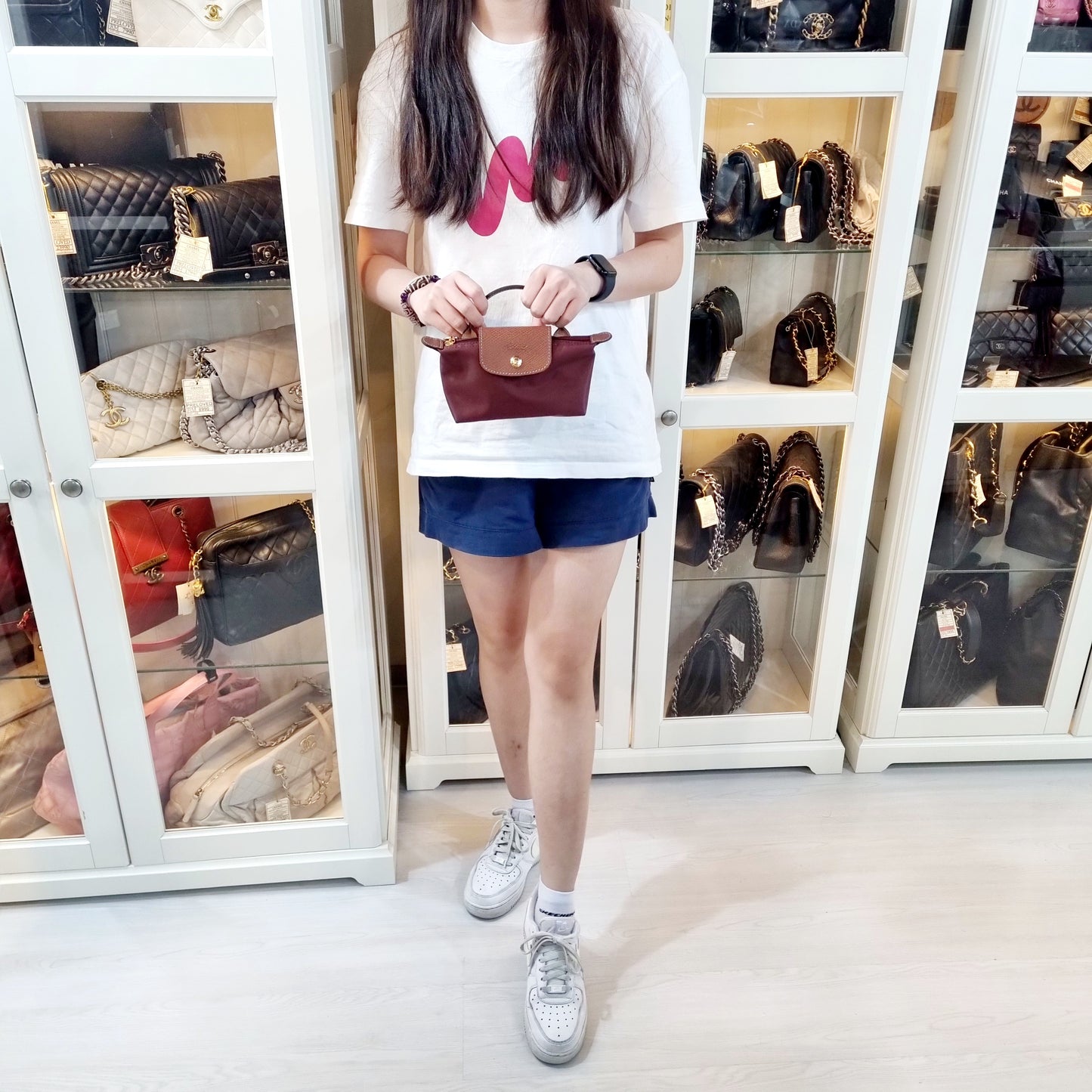 Longchamp Le Pliage Original Recycled Canvas Pouch W/Handle Ghw (Burgundy)