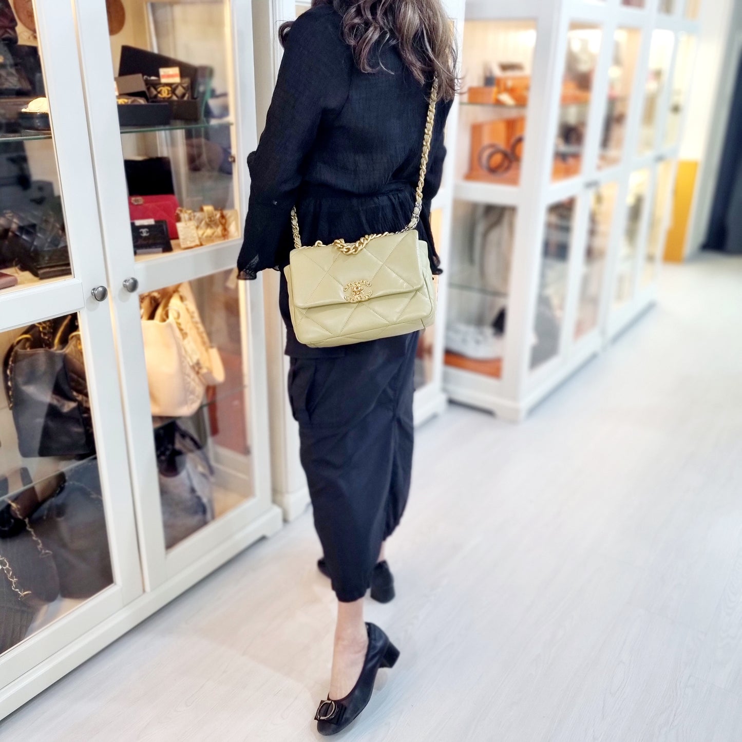 Chanel C19 Flap Small 26 Goatskin Leather 3 Tone Hardware (Pistacchio Green)