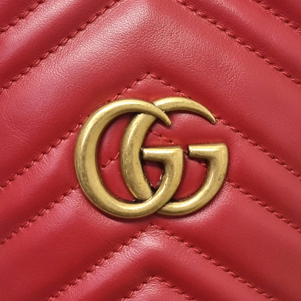 Gucci GG Marmont Matelasse Mini Bucket Bag Ghw (Red)