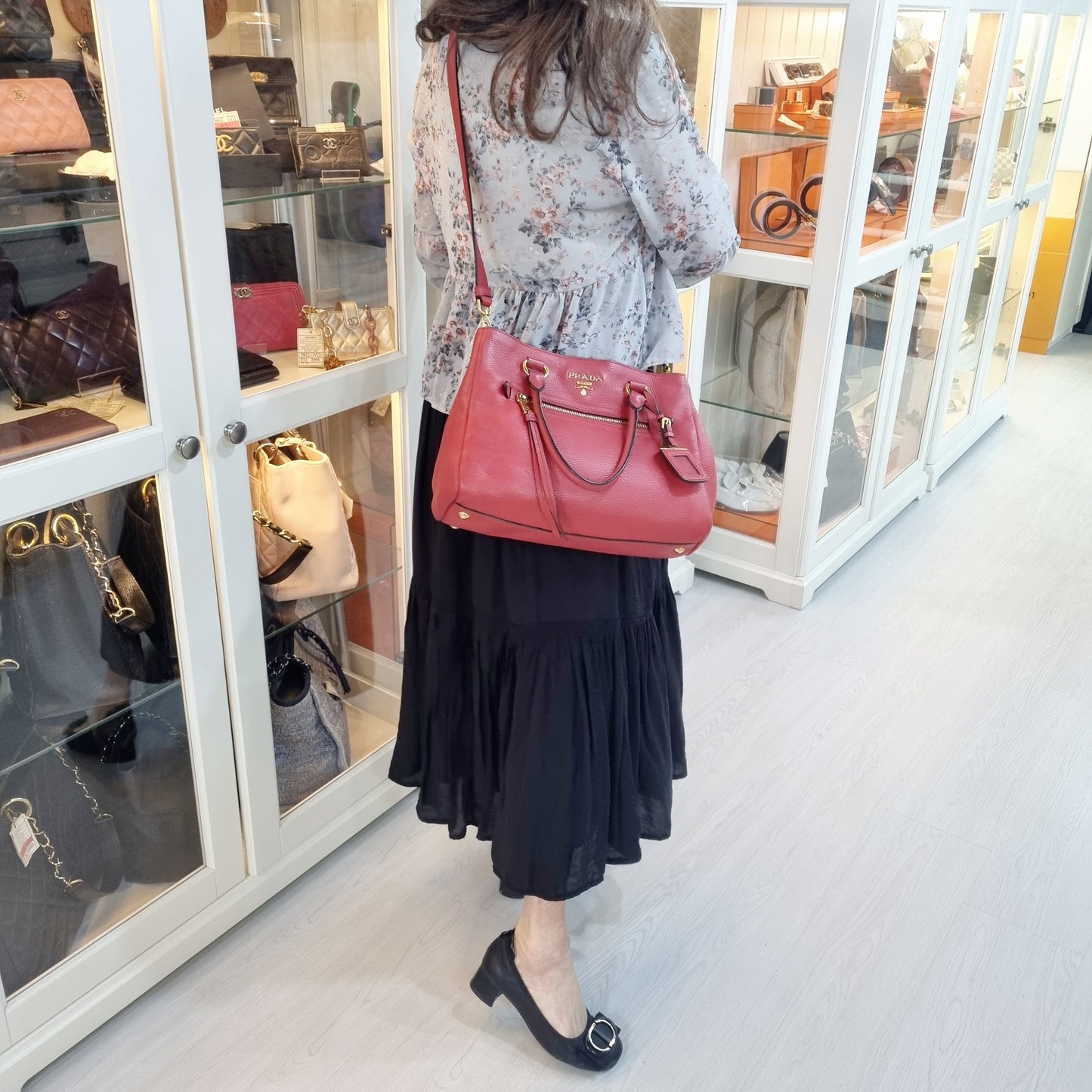 Prada 1BG044 Vitello Phenix Leather Tote Ghw (Rossa/Red)