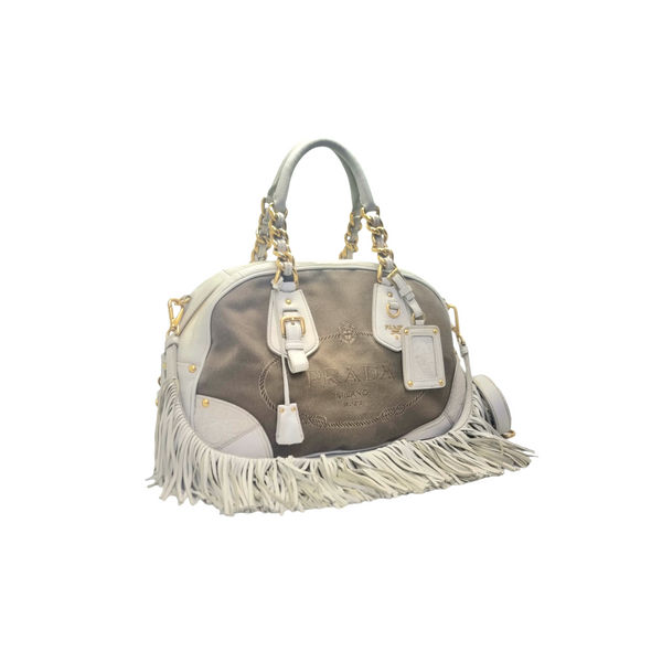 Prada BL0390 Logo Jacquard Canvas Tote Bag Ghw (Brown/Beige)