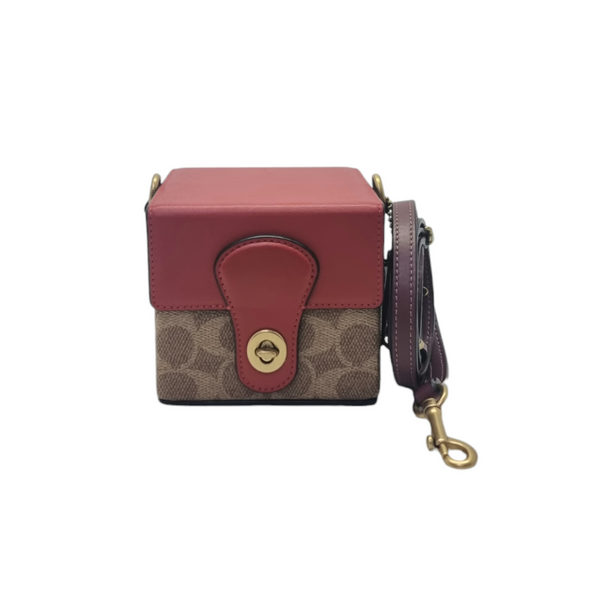 Coach Lunar New Year Square Signature Canvas Bag Ghw (Brown/Wine Red)