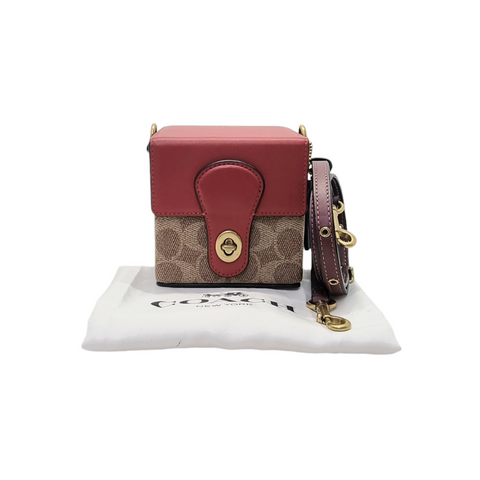 Coach Lunar New Year Square Signature Canvas Bag Ghw (Brown/Wine Red)