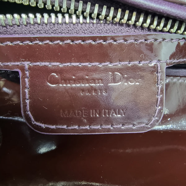 Christian Dior Lady Dior Large Patent Leather Shw (Burgundy)