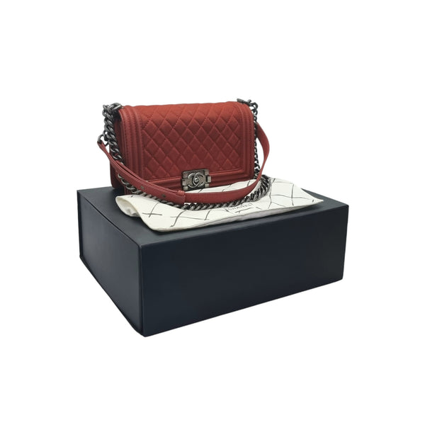 Chanel Boy Medium Caviar Ruthenium Hw (Red)