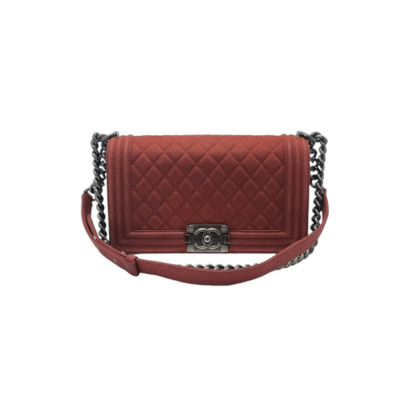 Chanel Boy Medium Caviar Ruthenium Hw (Red)