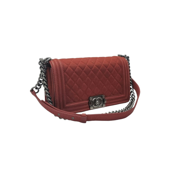 Chanel Boy Medium Caviar Ruthenium Hw (Red)