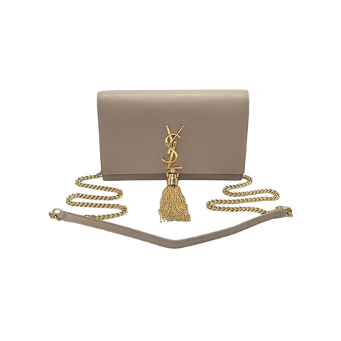 YSL Kate With Tassle Small Wallet On Chain Leather Ghw (Beige)