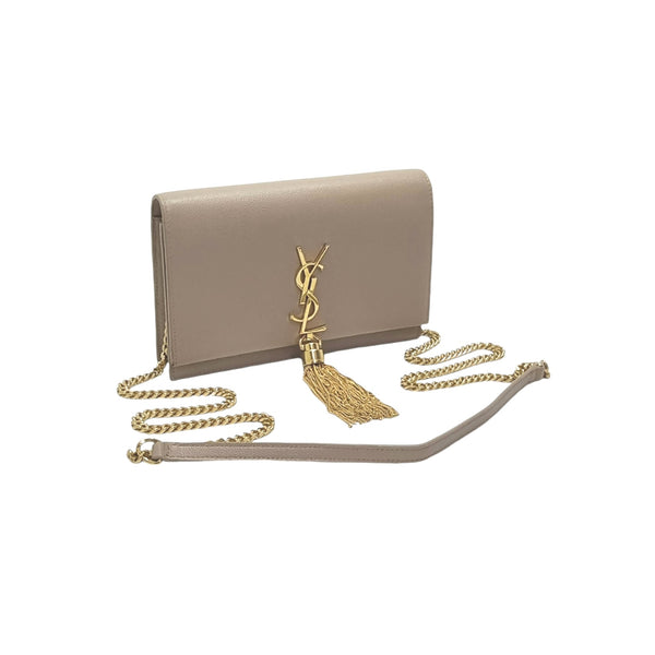 YSL Kate With Tassle Small Wallet On Chain Leather Ghw (Beige)