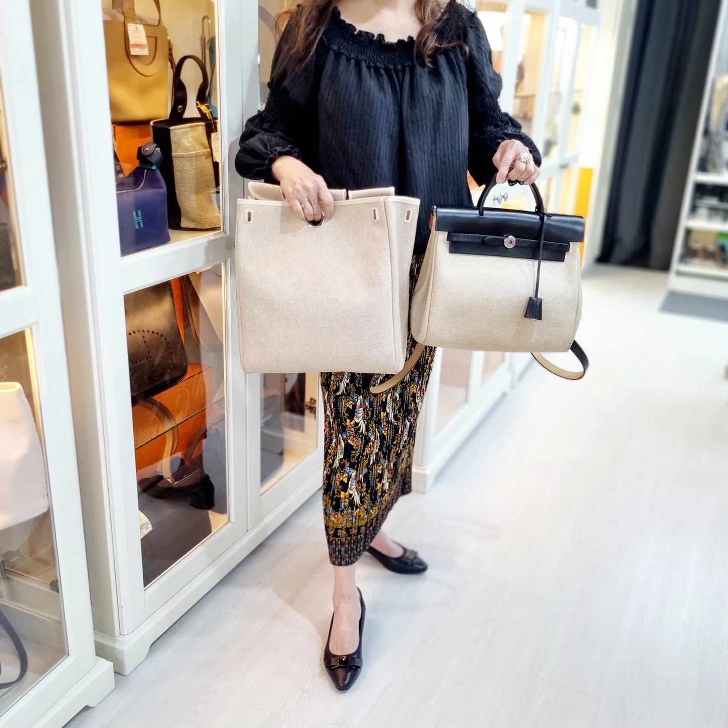 Hermes Herbag 2 IN 1 Canvas Backpack Phw (Beige/Black)