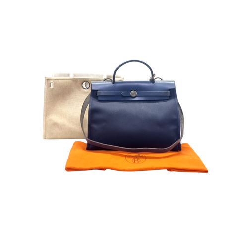 Hermes Herbag Pm 31 2 in 1 Palladium Plated Hw (Dark Blue/Beige)