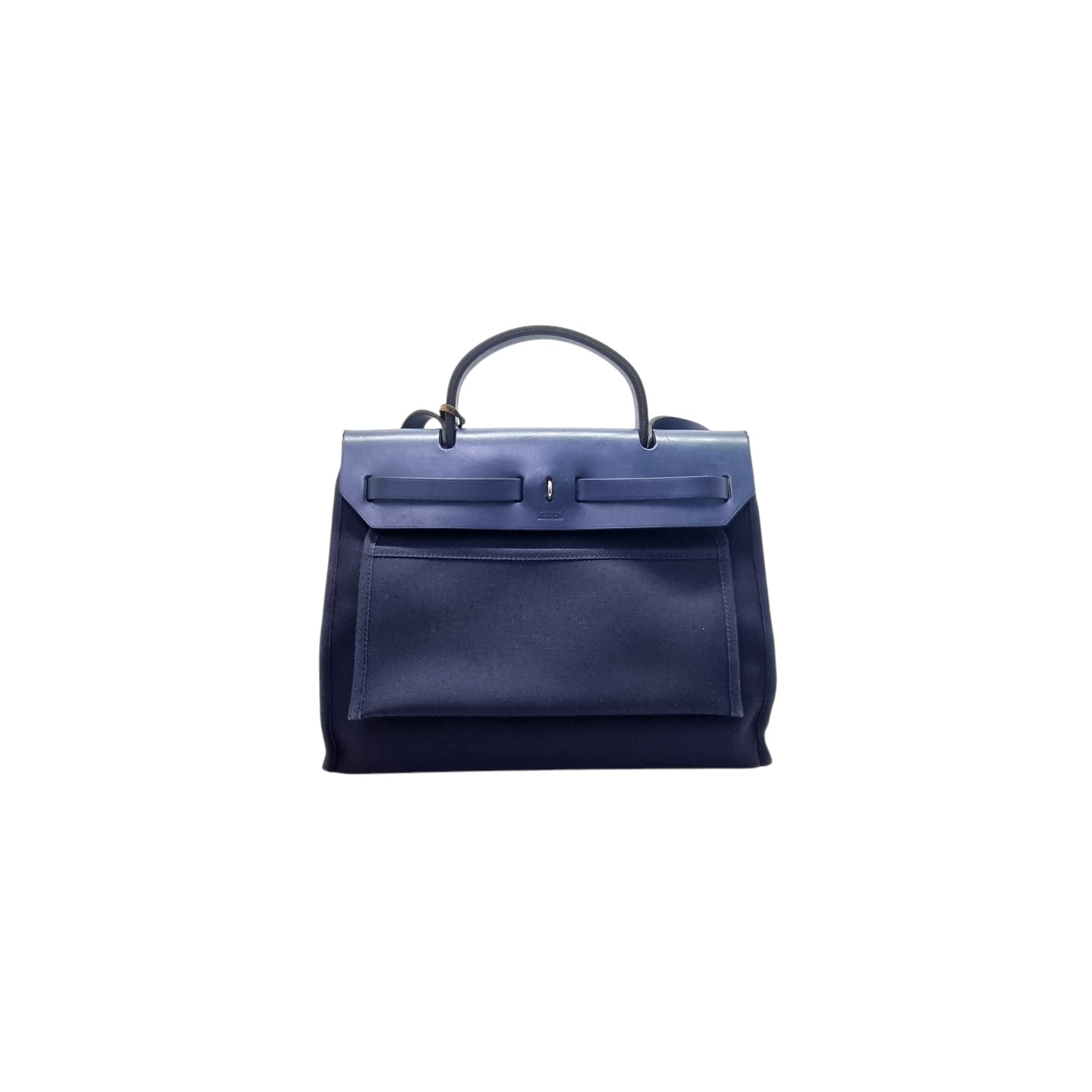 Hermes Herbag Pm 31 (2 in 1) Palladium Plated Hw (Dark Blue/Beige)