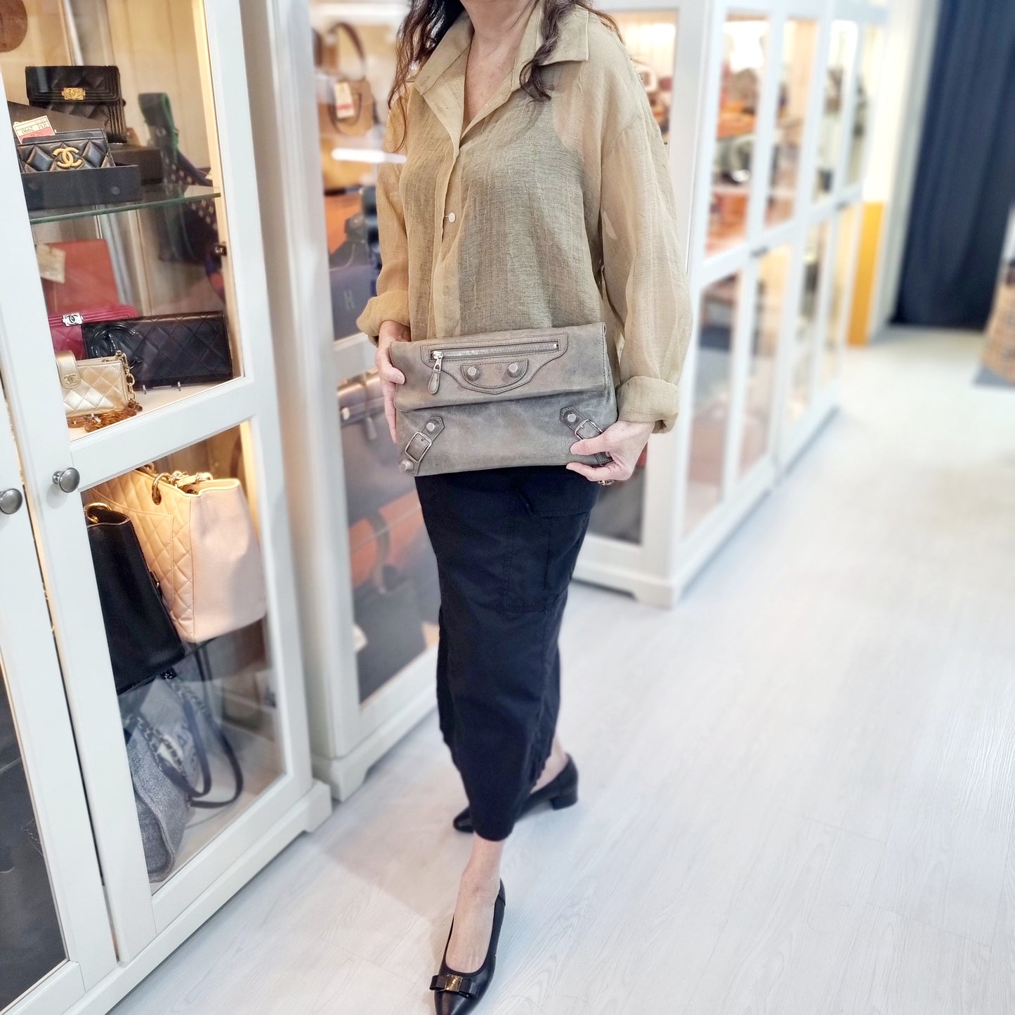 Balenciaga Giant 21 Envelope Clutch Lambskin Leather Shw (Grey)