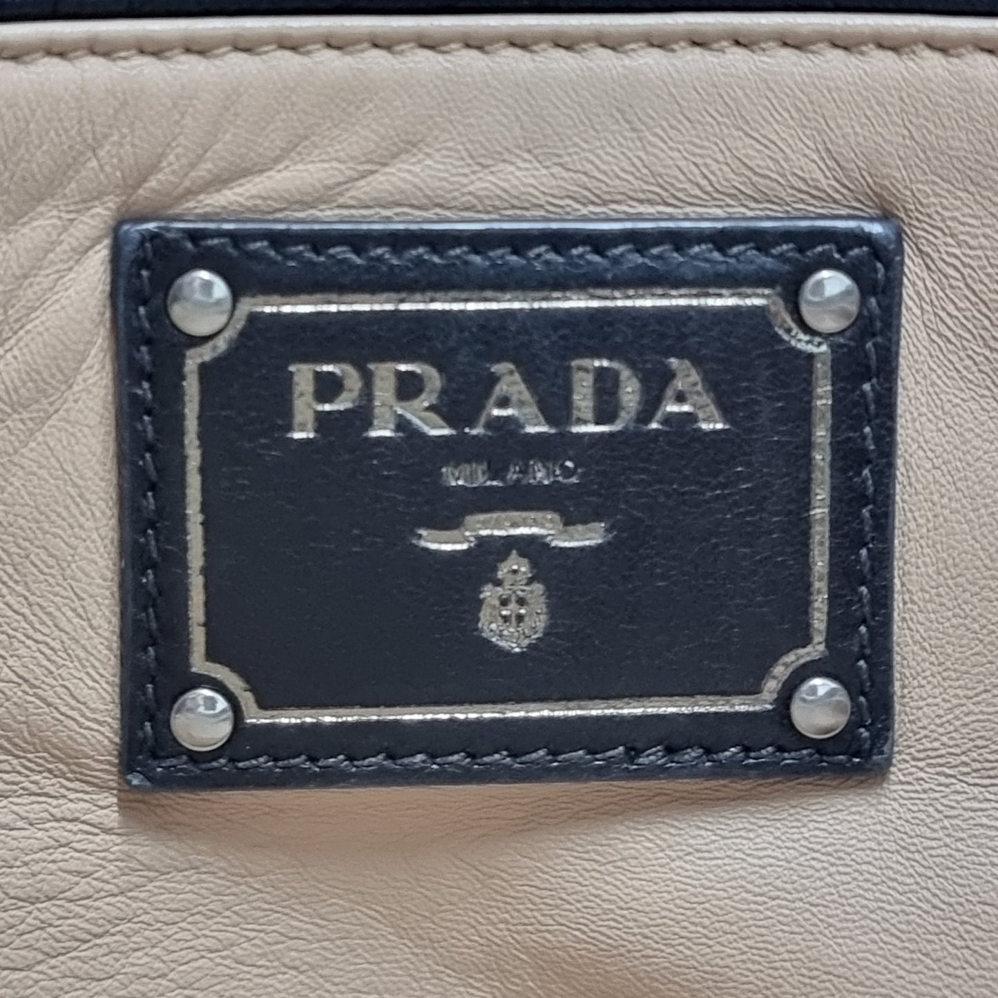 Prada BR3107 Vintage Bauletto Double Stitch Leather Tote Bag Shw (Black)