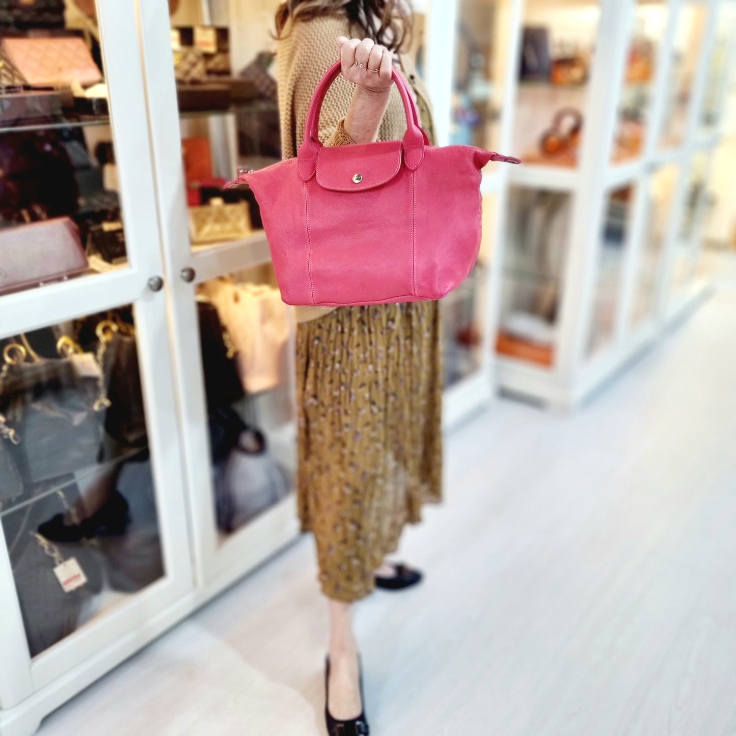 Longchamp Le Pliage Cuir Small Tote Bag Ghw (Dark Pink)