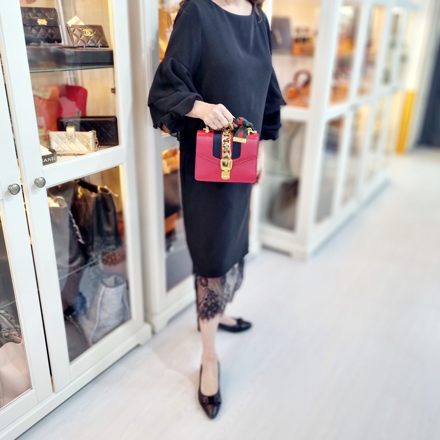 Gucci Sylvie Mini Leather Sling Bag Ghw (Red)