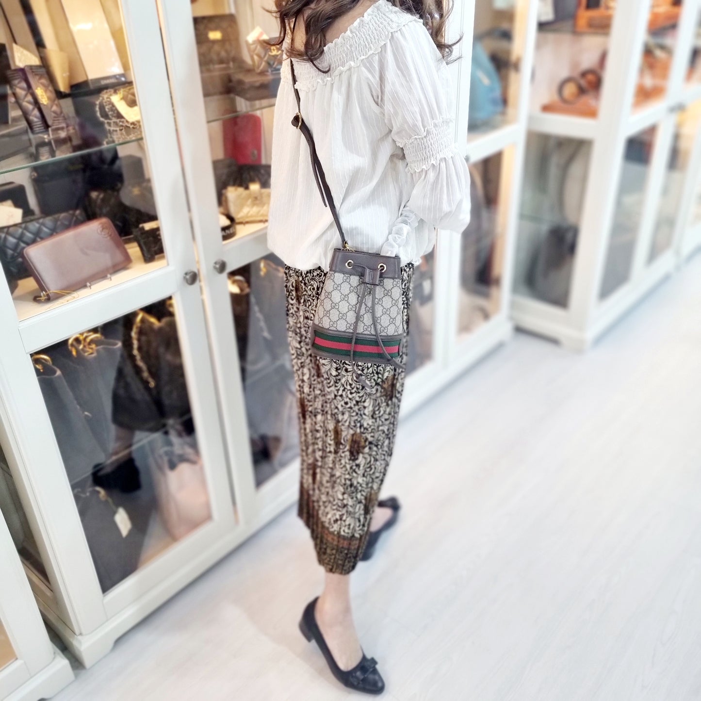 Gucci Ophidia GG Mini Bucket Bag Ghw (Ebony/Brown)