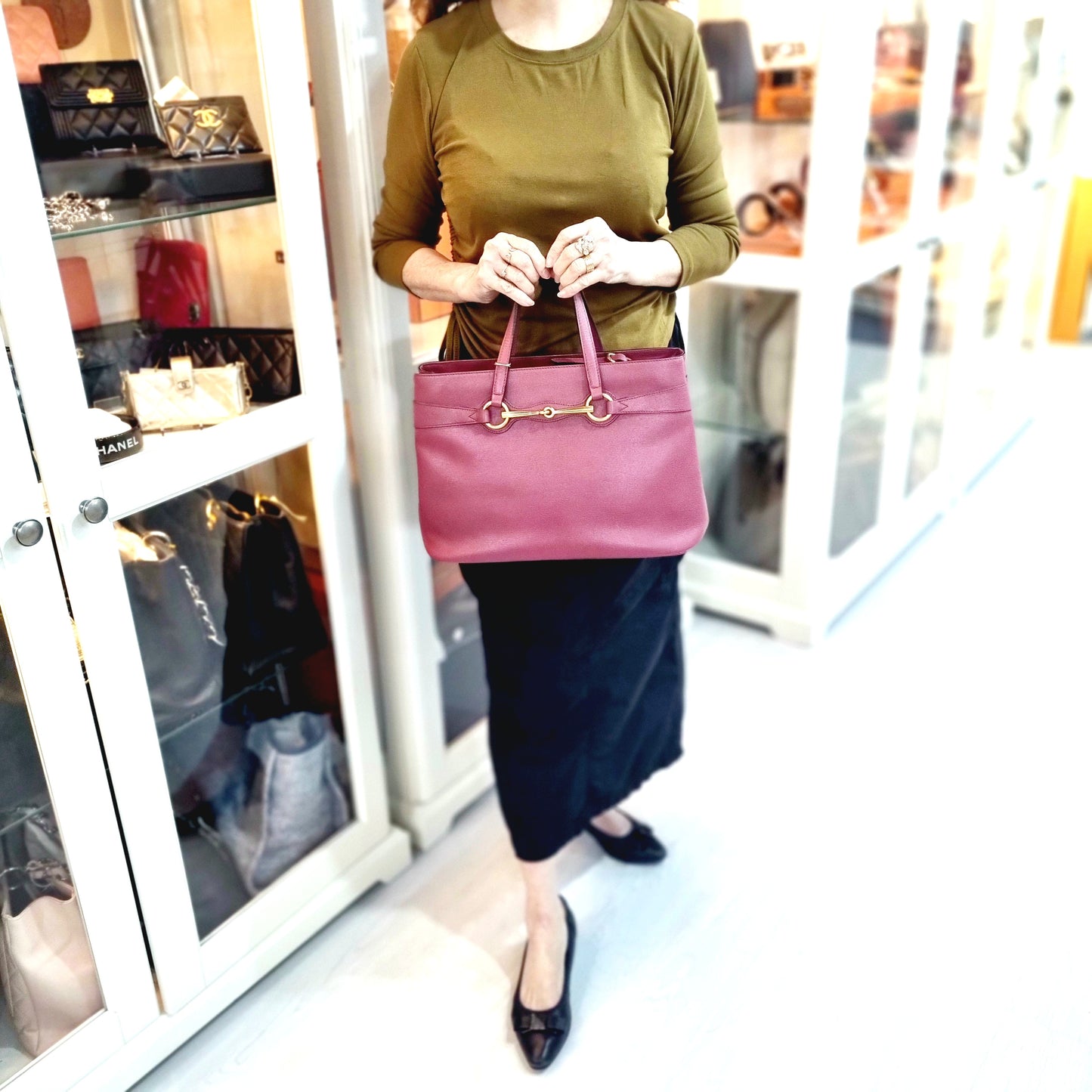 Gucci HorseBit 2 Way Safiano Leather Tote Bag Ghw (Bordeaux)
