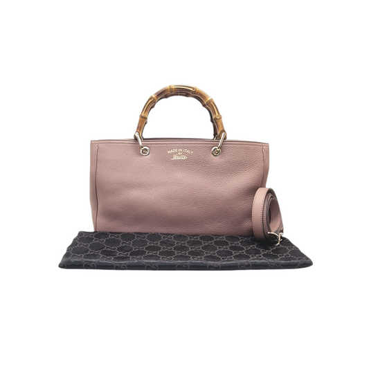 Gucci Bamboo Top Handle Leather Tote Bag Ghw (Pink)