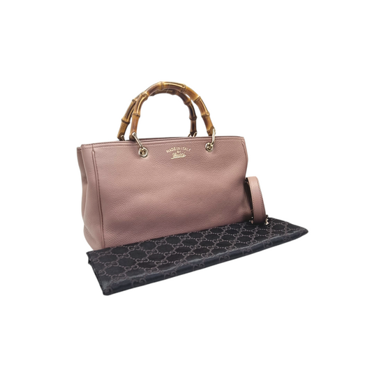 Gucci Bamboo Top Handle Leather Tote Bag Ghw (Pink)