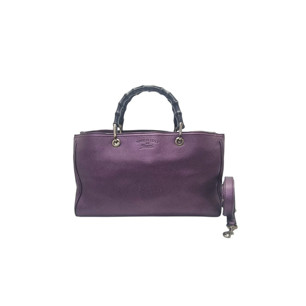 Gucci Bamboo Shopper Leather Tote Bag Ghw (Metallic Purple)