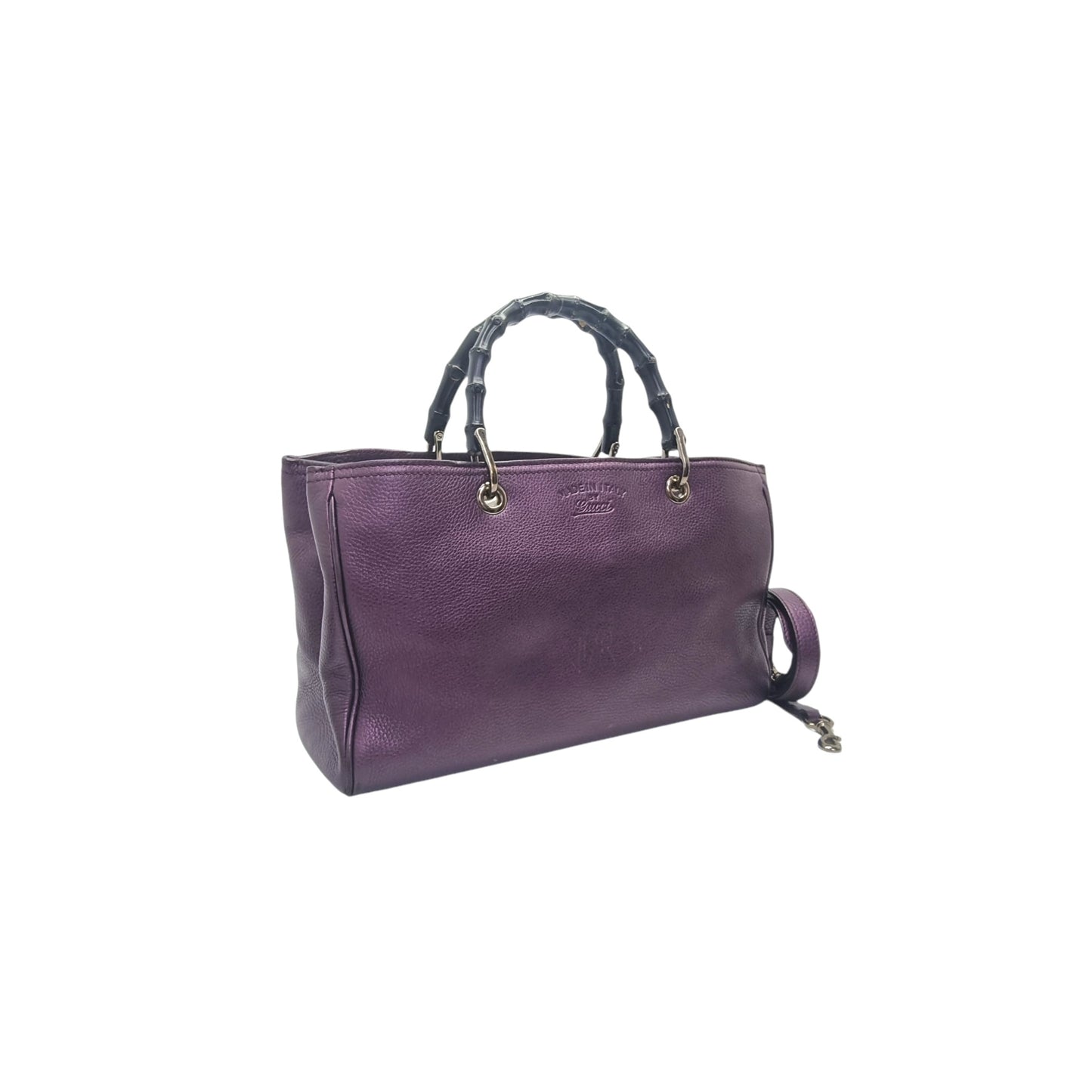 Gucci Bamboo Shopper Leather Tote Bag Ghw (Metallic Purple)