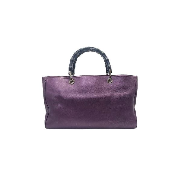 Gucci Bamboo Shopper Leather Tote Bag Ghw (Metallic Purple)