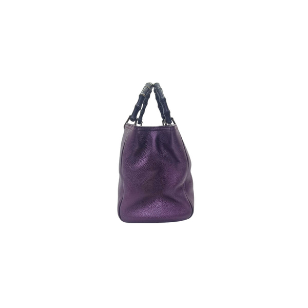 Gucci Bamboo Shopper Leather Tote Bag Ghw (Metallic Purple)