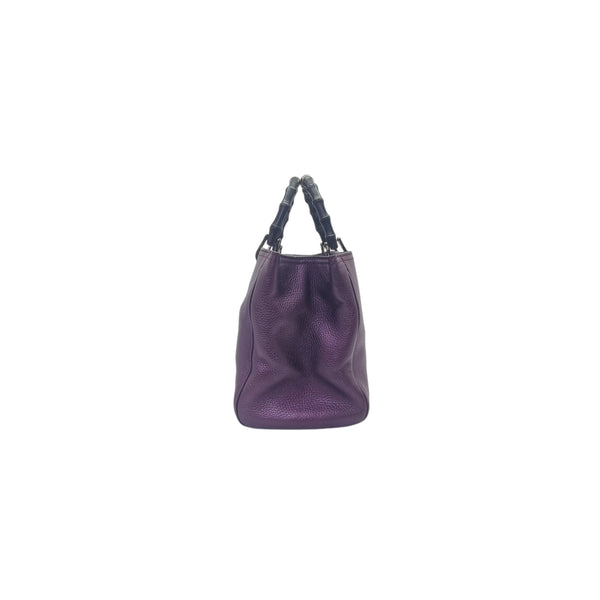 Gucci Bamboo Shopper Leather Tote Bag Ghw (Metallic Purple)