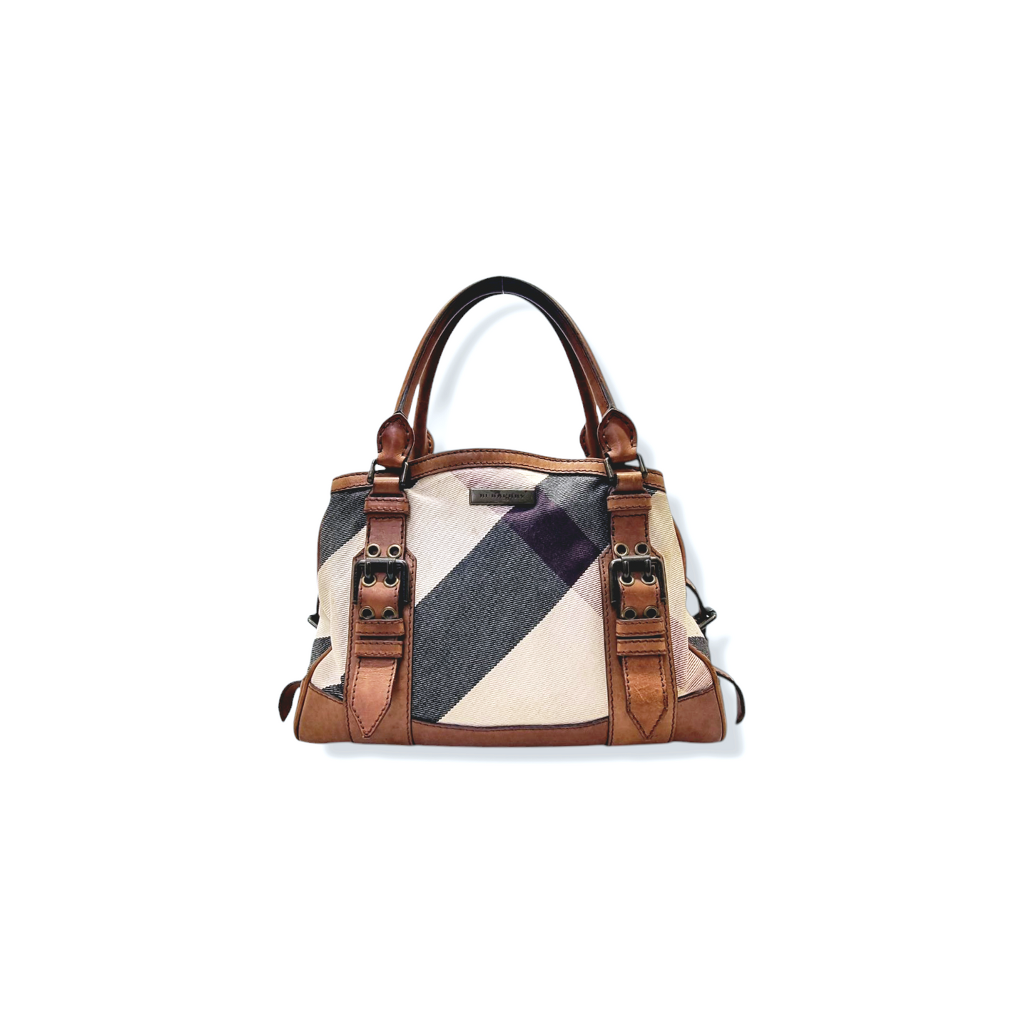 Burberry Marston Mega Check Canvas Leather Gunmetal Hw (Brown)