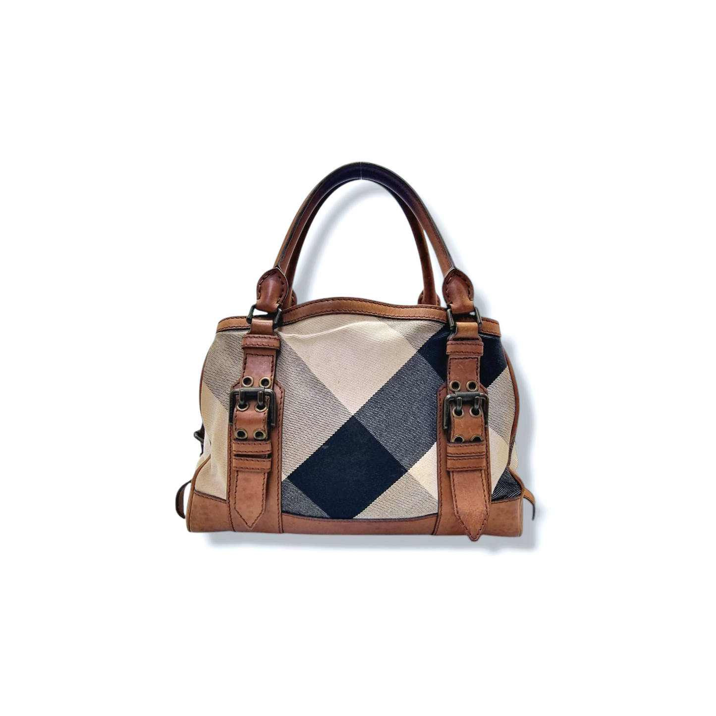 Burberry Marston Mega Check Canvas Leather Gunmetal Hw (Brown)