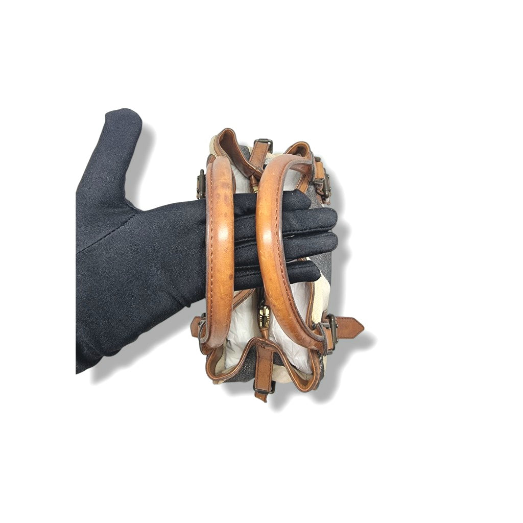 Burberry Marston Mega Check Canvas Leather Gunmetal Hw (Brown)