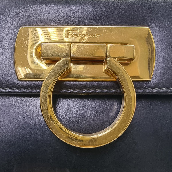 Salvatore Ferragamo Iconic Gancini Leather Tote Black Ghw