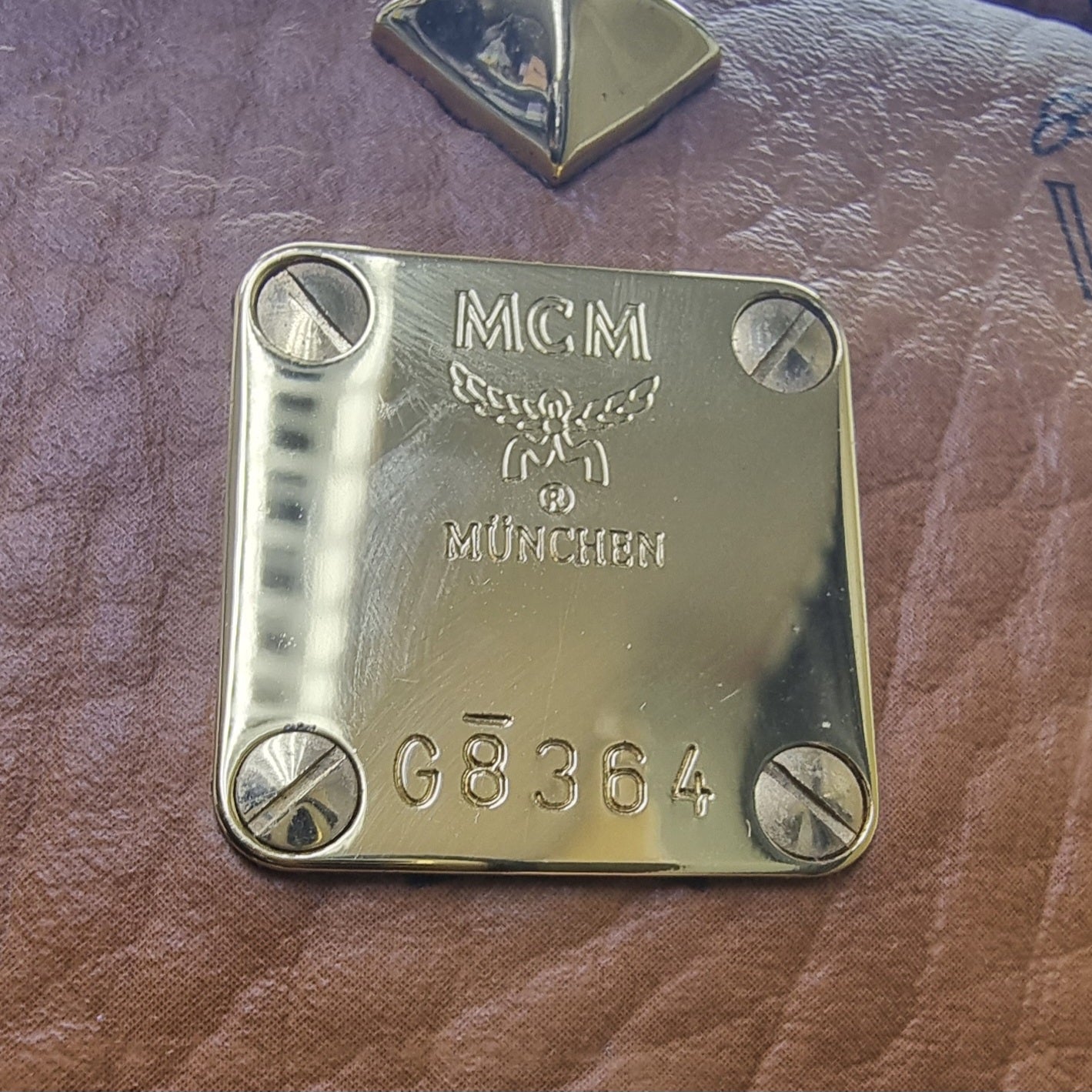 MCM Backpack Stack Studs Visetos Coated Canvas Leather Medium Ghw ( Brown)