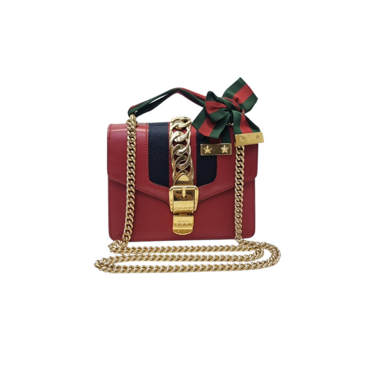 Gucci Sylvie Mini Leather Sling Bag Ghw (Red)