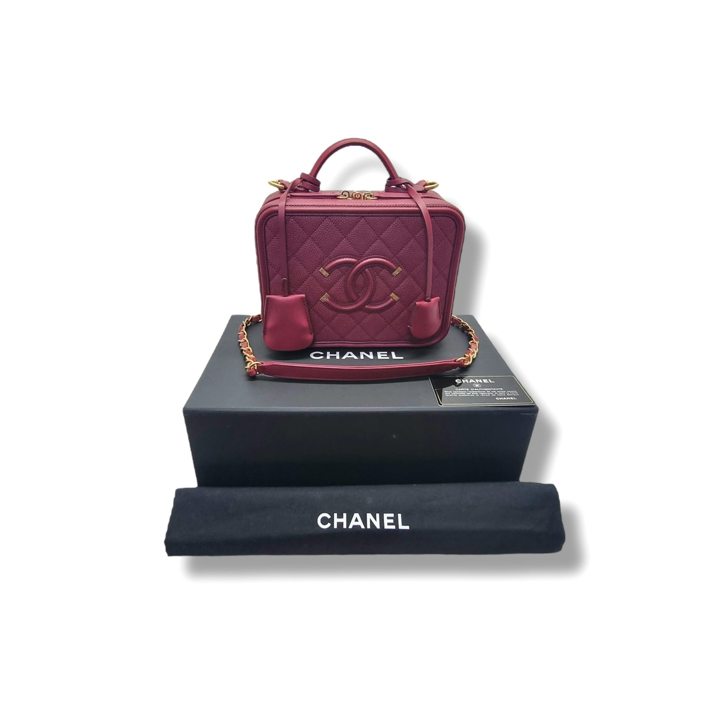 Chanel Filigree Vanity Case Caviar Ghw (Burgundy)