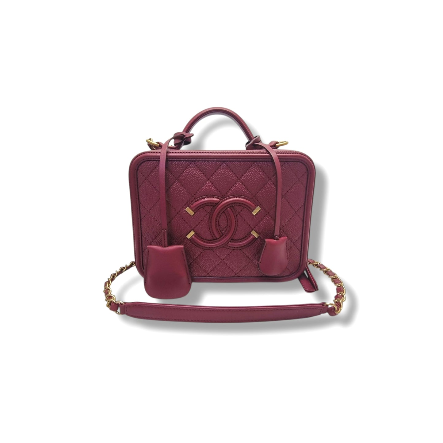 Chanel Filigree Vanity Case Caviar Ghw (Burgundy)
