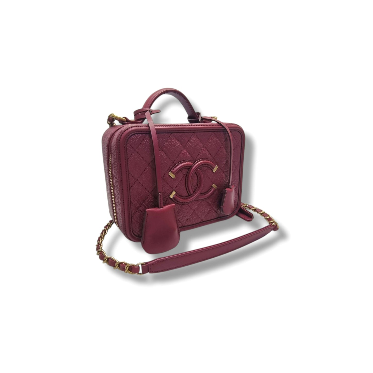 Chanel Filigree Vanity Case Caviar Ghw (Burgundy)
